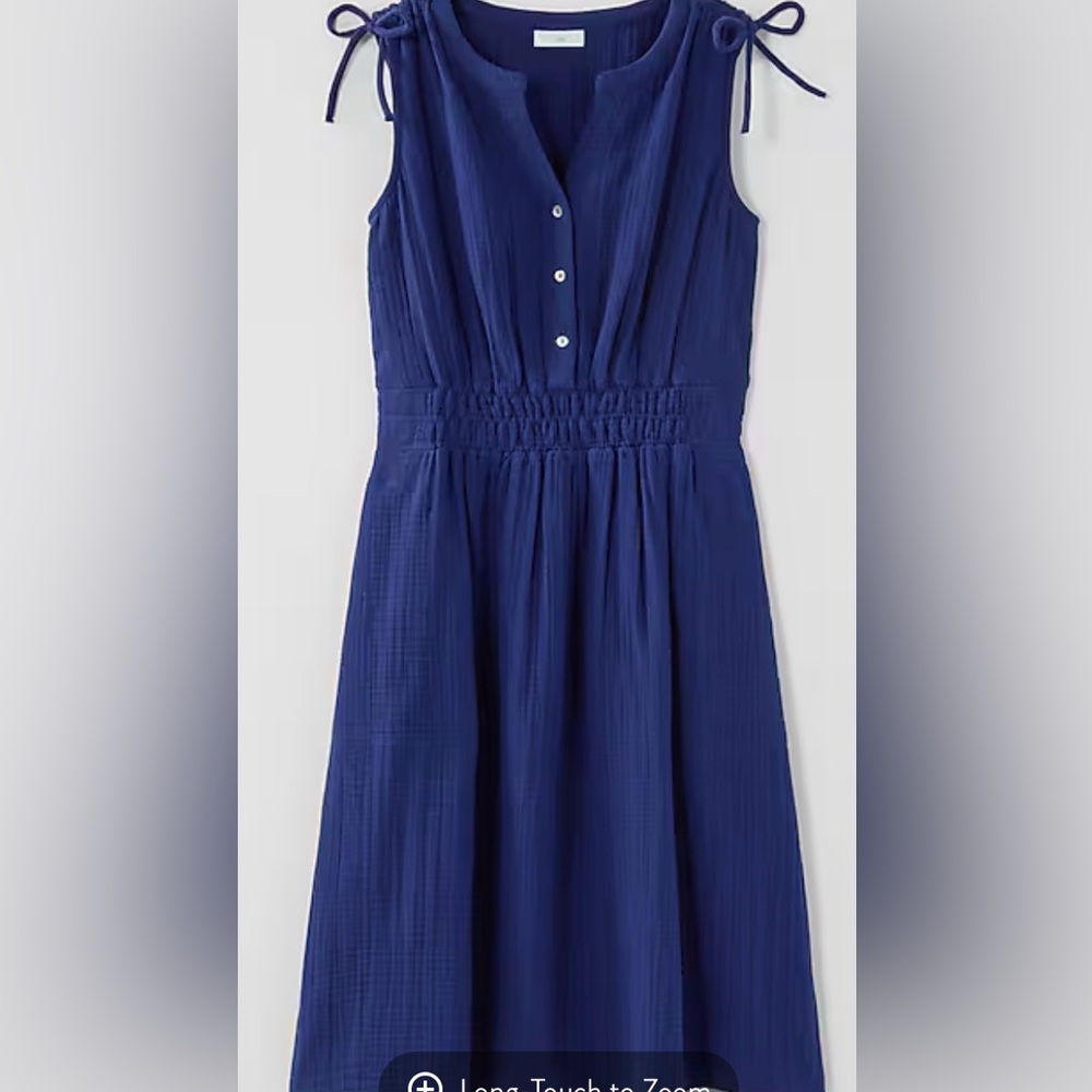J. Jill NWT Cotton-Gauze Tie-Sleeve Dress XL Sapphire w/pockets 100% Cotton